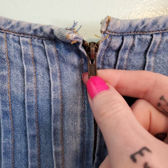 Vintage 80s 90s Denim Short Sleeve A Line Maxi Dress - Teacher Style - Picture 4 of 7